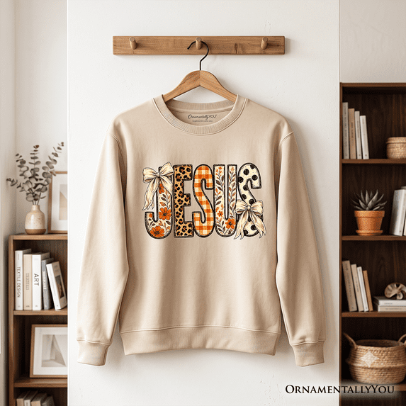 Jesus Coquette Fall Sweatshirt, Leopard Plaid Floral Christian Faith Sweater