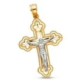 thumbnail image 1 of Jesus Cross Budded Pendant Solid 14k Yellow White Gold Beaded Crucifix Charm Two Tone 36 x 18 mm, 1 of 1
