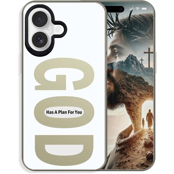 Jesus Cross Christian Phone Case Compatible with iPhone 16 | God Has A Plan For You Inspirational Quote Minimalist Modern Aesthetic Shockproof Drop-Proof Protective Cover