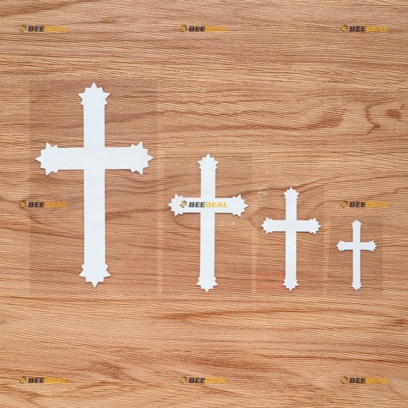 Jesus Cross Christian Symbol God Christ Vinyl Decal Sticker - 4 Pack White, 2 Inches, 3 Inches, 4 Inches, 6 Inches - Style B No Background for Car Boat Laptop Cup Phone