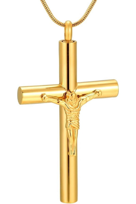 Jesus Cross Cremation Keepsake Urn Pendant Necklace for Ashes Funeral Casket Jewelry