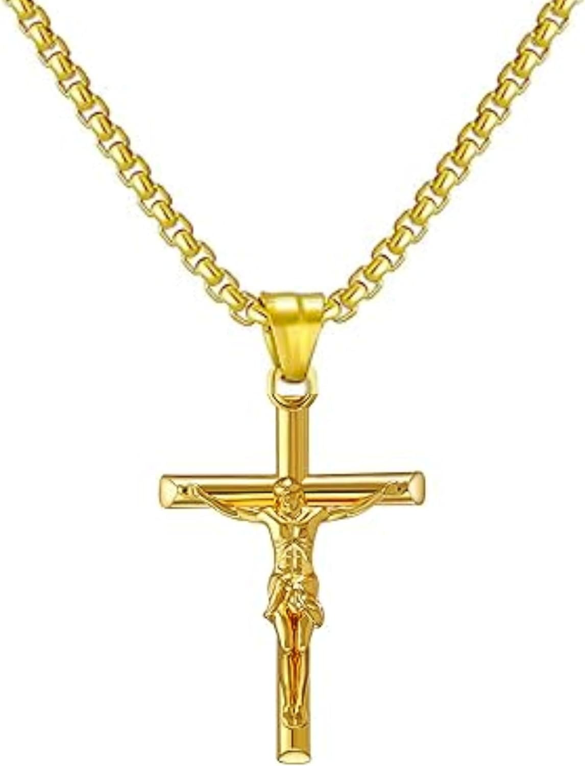 Jesus Cross Crucifix Pendant Necklace for Men/Women with 3mm Jesus Cross Crucifix Pendant Necklace for Men/Women with 3mm