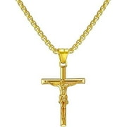 ESUNARTY Jesus Cross Crucifix Pendant Necklace for Men/Women with 3mm 22' Stainless steel Box chain Necklace