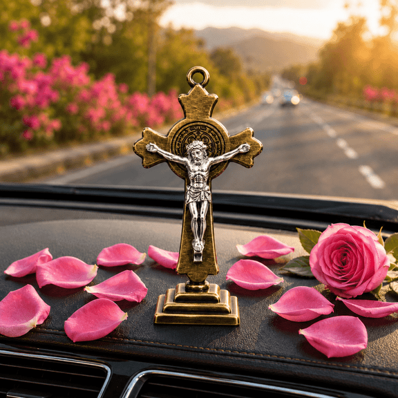 Jesus Christ Cross Statue for Car Dashboard, Christian Car Dashboard Ornament, Religious Auto Decor and Gift | Christ Cross 0.11lb