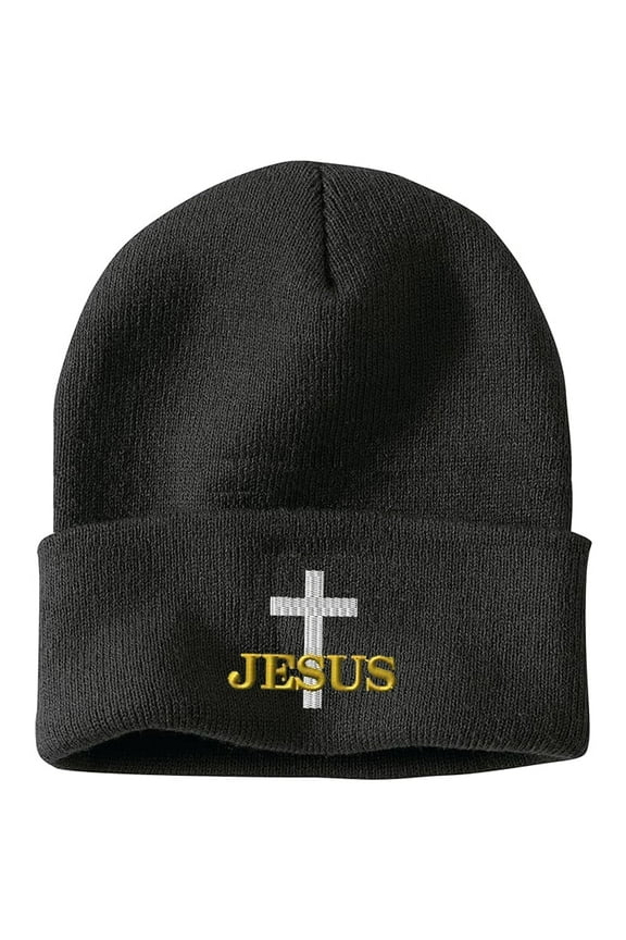 Soft and Comfortable Classic Black Jesus Cross Beanie One Size Cute Winter Hat for Women & Men Outdoor Activities