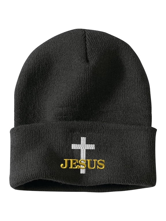 Soft and Comfortable Classic Black Jesus Cross Beanie One Size Cute Winter Hat for Women & Men Outdoor Activities