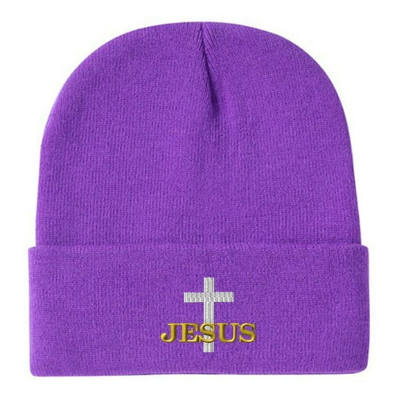 Jesus Cross Embroidery Acrylic Beanie Unisex Knitted Skull Cap with Alphabet Pattern