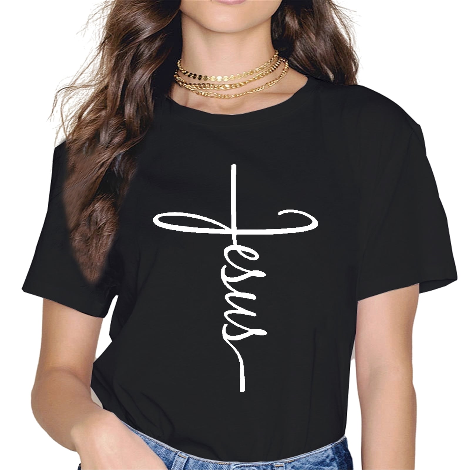 Jesus Cross Graphic T-Shirt for Women Christ Devotee Jesus T-Shirt ...