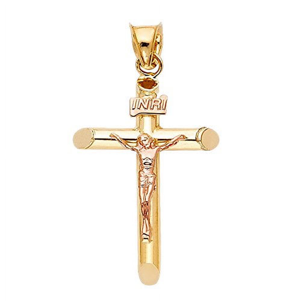 14k Yellow Gold Catholic Jesus Christ Crucifix Pendant - 1.19 Inch, Handmade In USA