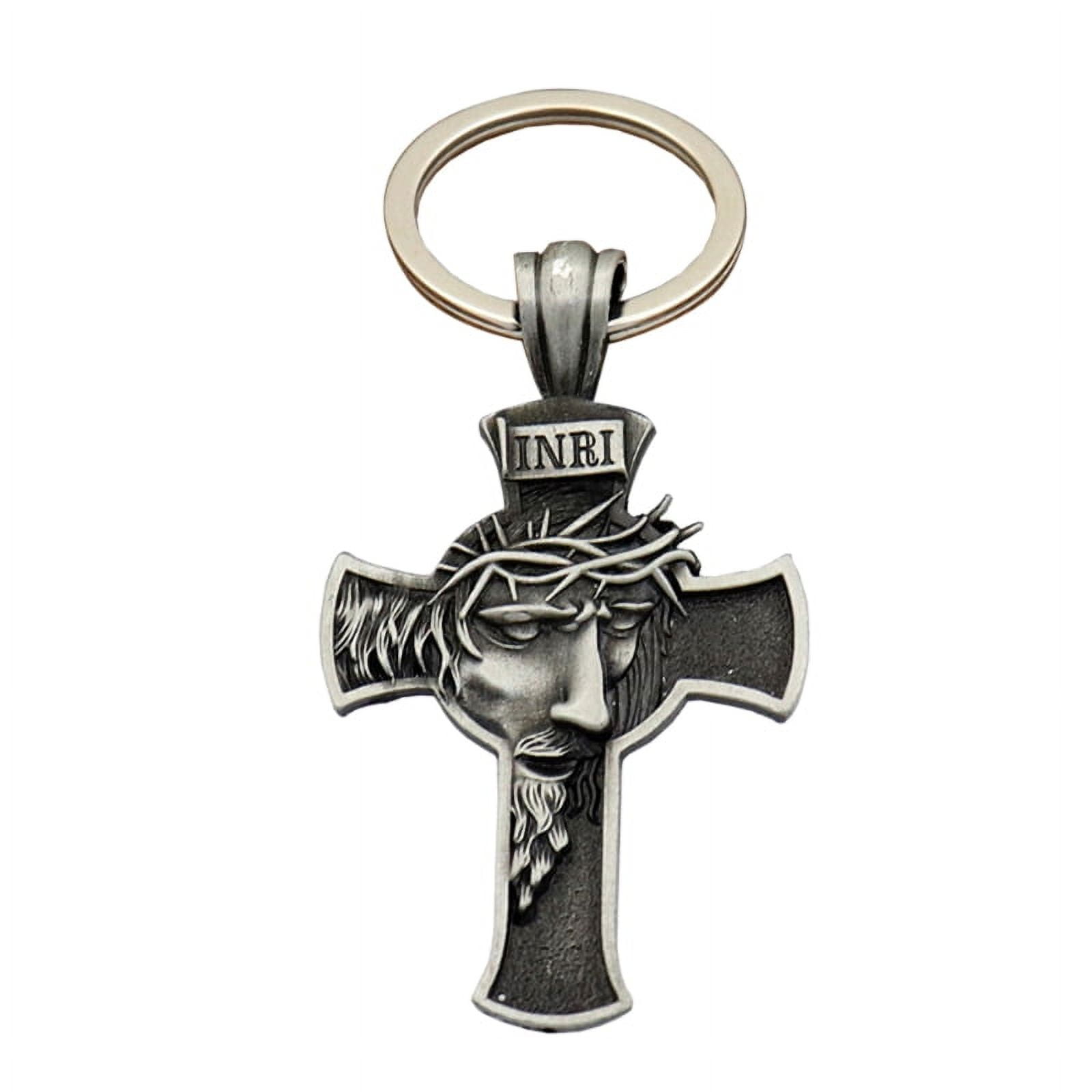 Jesus Cross Keychain Pendant Head Wearing Crown Thorns Retro