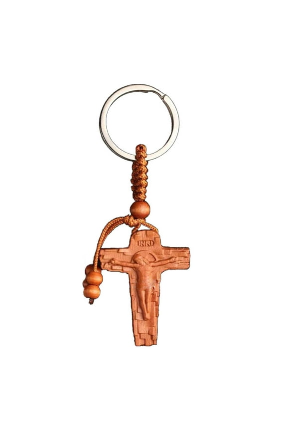 Jesus Cross Keychain Wooden Pendant Keyring Bag Charm Simple Car Keyring Christian Religious Keychain Decorations