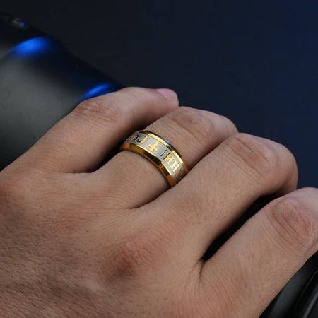 Jesus Cross Male Ring 14K Yellow Gold Rings For Men Religious Christian Finger Jewelry Anillos Para Hombre New