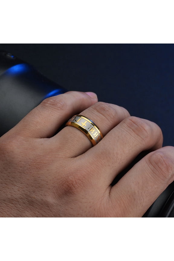 Jesus Cross Male Ring 14K Yellow Gold Rings For Men Religious Christian Finger Jewelry Anillos Para Hombre New