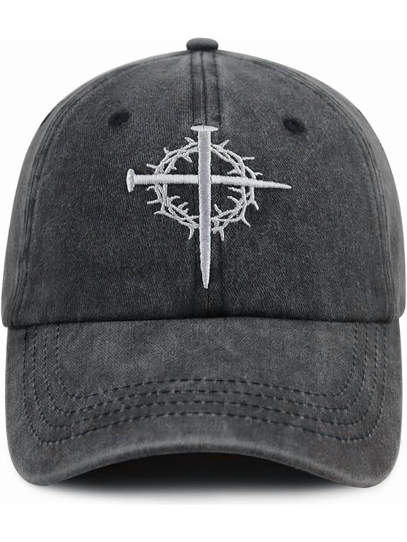 Jesus Cross Nail Hat for Men Women, Funny Adjustable Cotton Embroidered Christian Religious Faith Baseball Cap