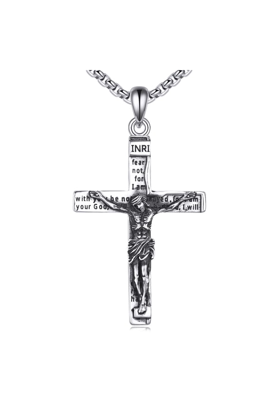 Jesus Cross Necklace Sterling Silver Crucifix Pendant Religious Jewelry Gifts for Men