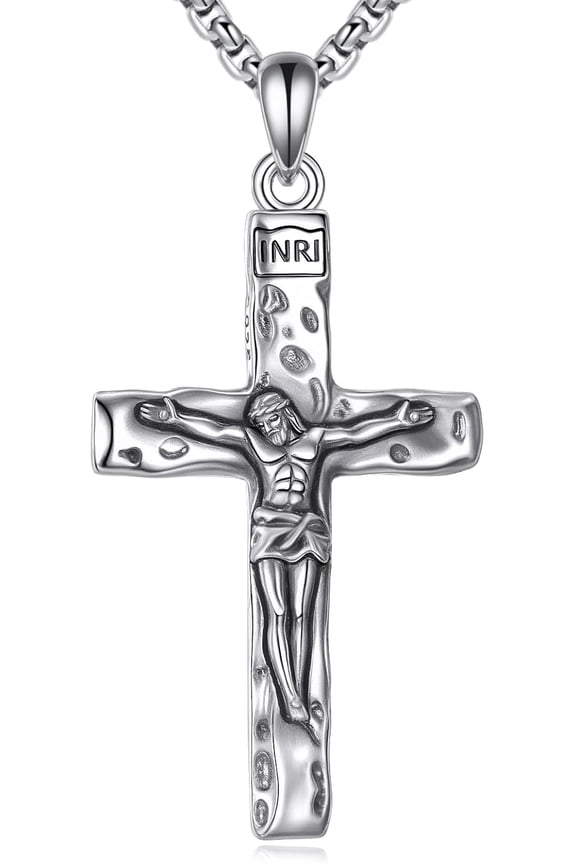 Jesus Cross Necklace for Men 925 Sterling Silver Crucifix Pendant with 22+2" Adjustable Chain Hypoallergenic Jewelry Gift Box Included