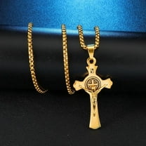Jesus Cross Necklaces Pendants 14K Yellow Gold Exorcism St. Benedict Crucifix Necklace For Men Jewelry