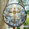 thumbnail image 1 of Jesus Cross Stained Glass Window Hangings, Cat Butterfly Sunflower Handcrafted Stained Glass Suncatchers, Gift for Cat Lovers Nature Lovers, Stained Glass Ornament 2025, Holiday, 1 of 6