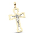thumbnail image 1 of Jesus Cross Pendant 14k Yellow White Gold Fancy Crucifix Charm Solid Genuine Two Tone 30 x 21 mm, 1 of 1