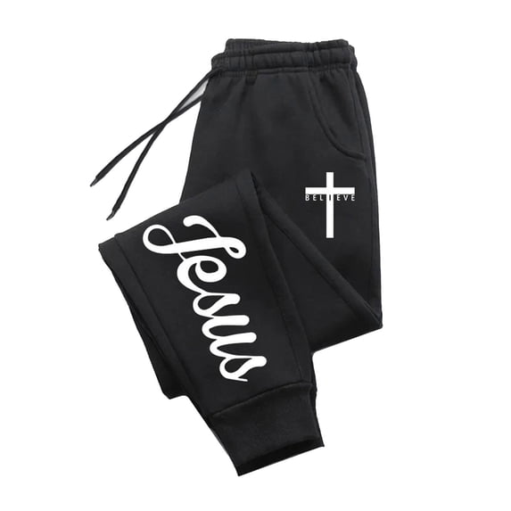 Jesus Cross Print Jogger Sweatpants for Men Women Christian Faith Graphic Casual Jogging Bottoms Elastic Waist Drawstring Streetwear Sweatpants with Pockets