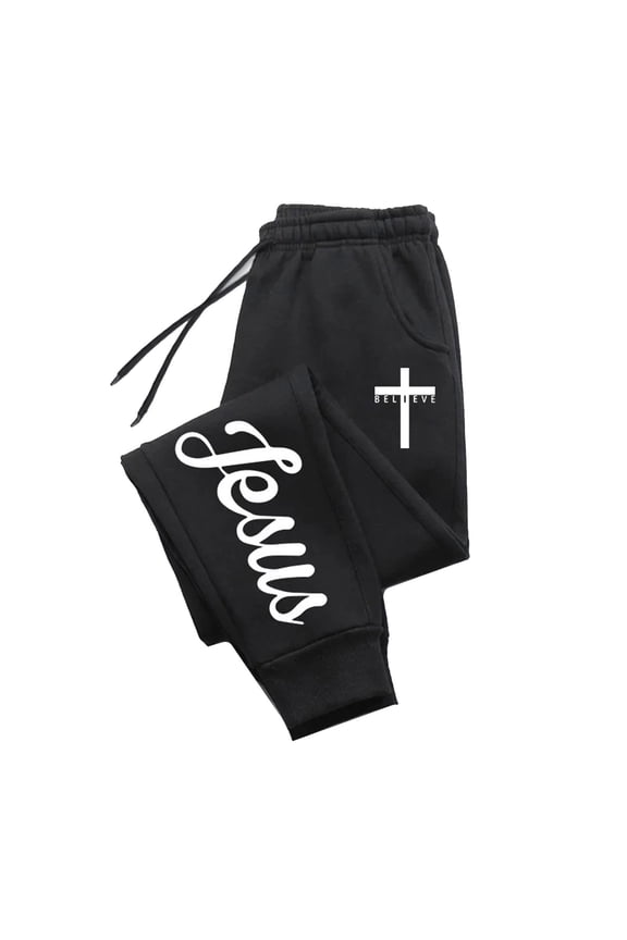 Jesus Cross Print Jogger Sweatpants for Men Women Christian Faith Graphic Casual Jogging Bottoms Elastic Waist Drawstring Streetwear Sweatpants with Pockets
