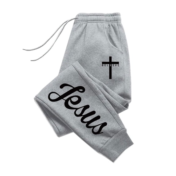 Jesus Cross Print Jogger Sweatpants for Men Women Christian Faith Graphic Casual Jogging Bottoms Elastic Waist Drawstring Streetwear Sweatpants with Pockets