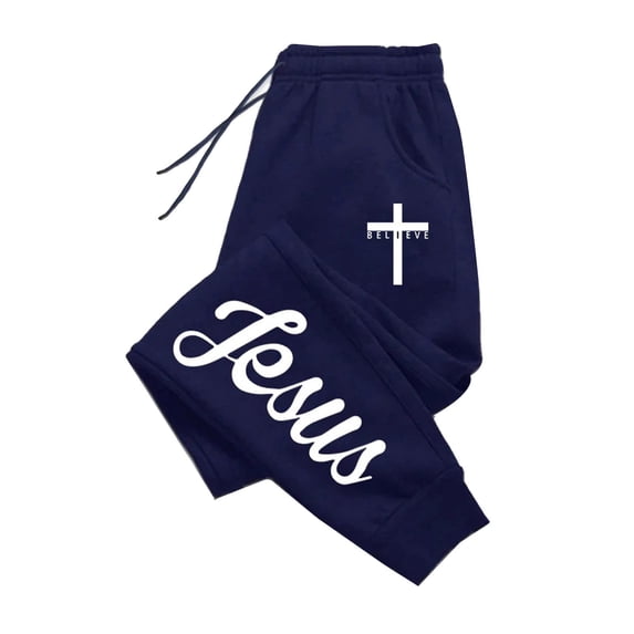 Jesus Cross Print Jogger Sweatpants for Men Women Christian Faith Graphic Casual Jogging Bottoms Elastic Waist Drawstring Streetwear Sweatpants with Pockets
