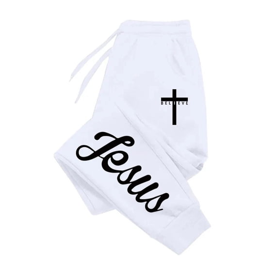 Jesus Cross Print Jogger Sweatpants for Men Women Christian Faith Graphic Casual Jogging Bottoms Elastic Waist Drawstring Streetwear Sweatpants with Pockets