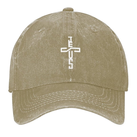 Jesus Cross Print Vintage Wash Dad Hat Adjustable Curved Brim Baseball Cap,Casual Outdoor Sports Fishing Cap for Men and Women
