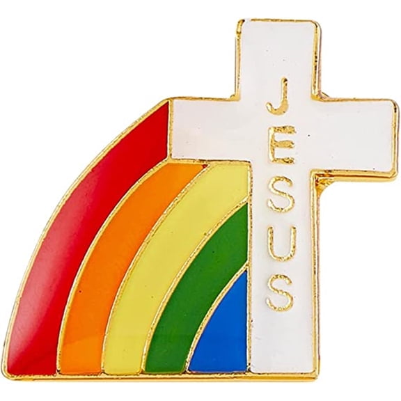 Jesus Cross Rainbow Lapel Pin, Religious Jewelry Gifts, 5/8 Inch