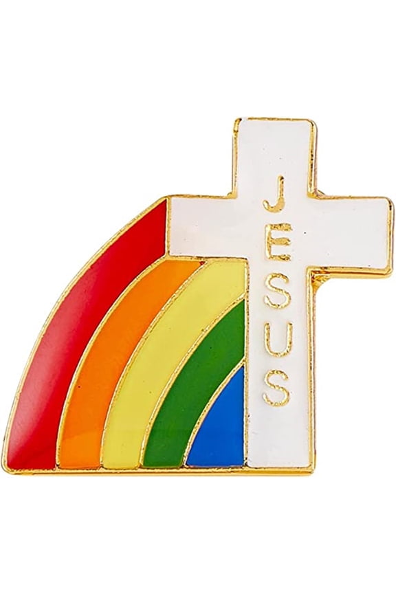 Jesus Cross Rainbow Lapel Pin, Religious Jewelry Gifts, 5/8 Inch