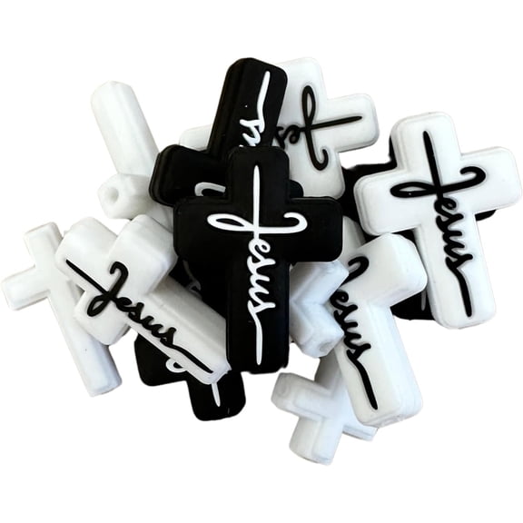 Jesus Cross Silicone Focal Bead Set  12 Pc Mixed Pack Church Bulk Wholesale Easter He Has Risen Christian Theme Religious Keychain Making Kit Beaded Pen Freshie Hanger