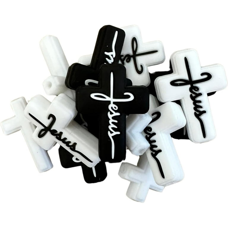 Jesus Cross Silicone Focal Bead Set 12 Pc Mixed Pack Church Bulk