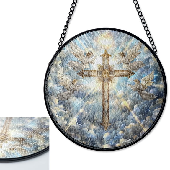 Jesus Cross Stained Glass Suncatcher, Christian Garden Window Decor