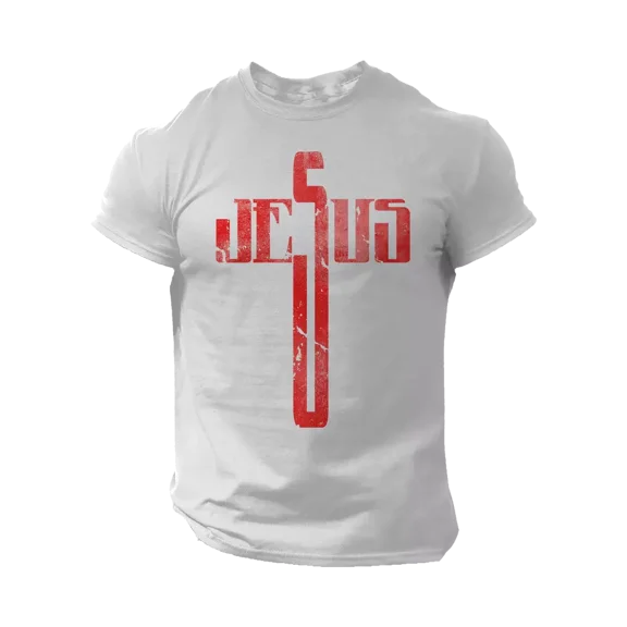 Jesus Cross T-Shirt Christian Men Vintage Style Religious Tee