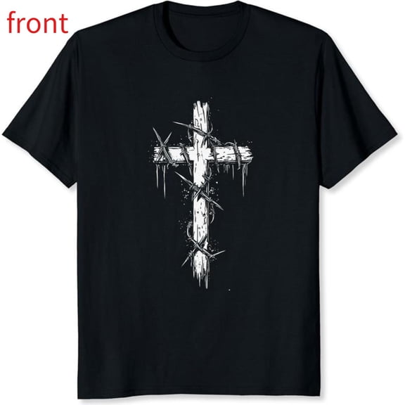 Jesus Cross T Shirt for Christian, Religious Graphic Tees, Causal Short Sleeve,Round neck,Classic,cotton,black,S-5XL