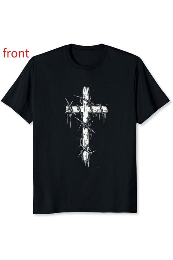 Jesus Cross T Shirt for Christian, Religious Graphic Tees, Causal Short Sleeve,Round neck,Classic,cotton,black,S-5XL