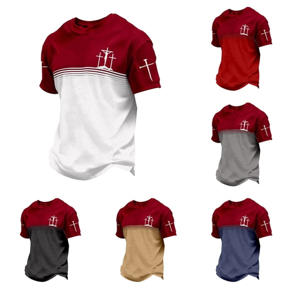 Jesus Cross T Shirts for Men Faith Christian Tees Short Sleeve Breathable Basic Tops Relaxed Fit Red XXL