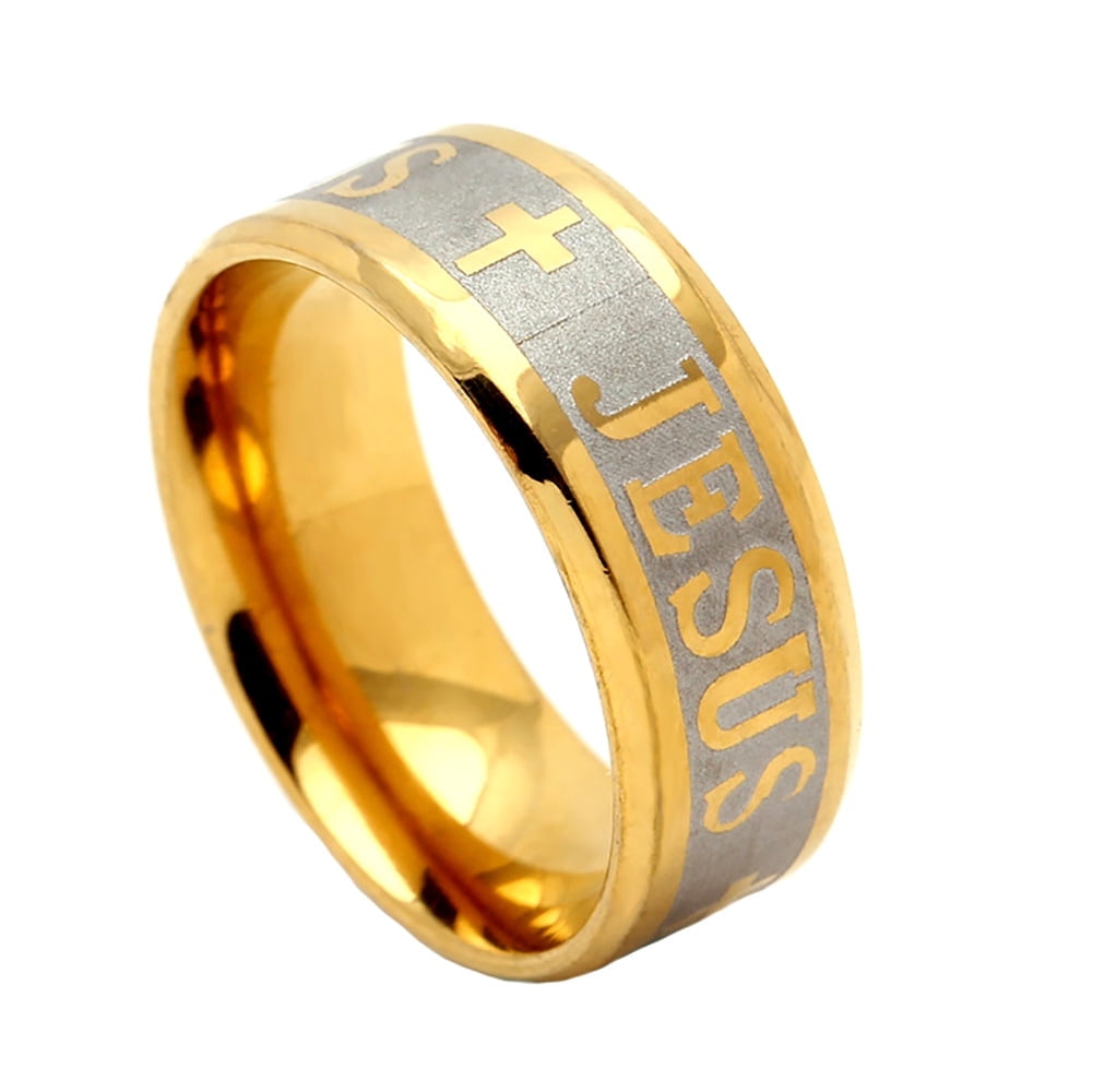 Jesus Cross Wedding Band Ring for Women or Men Gold over Stainless ...