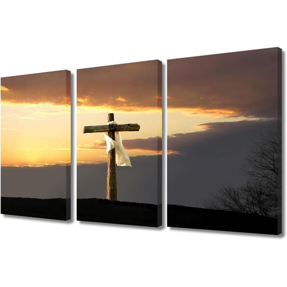 Jesus Crosses Canvas Wall Art Decor Redeemer Pictures for Living Room Bedroom Decoration Easter Cross Painting Wall Art for Office Modern Artwork Poster Prints Framed Ready to Hang - 36"Wx24"H