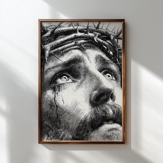 Jesus Crown Of Thorns Art Christian Portrait Religious Wall Decor Bible ...