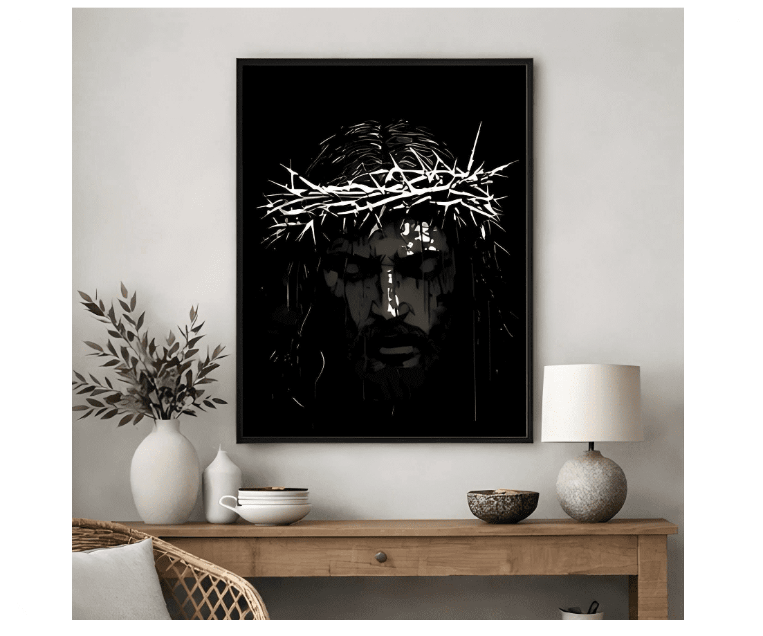 Jesus Crown Of Thorns Poster Christian Wall Art Dark Religious Poster ...