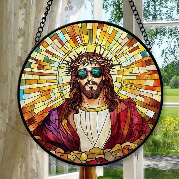 Jesus Crown of Thorns Boho 17 Stained Glass Window Hanging, Christmas Ornament Gift, Mother’S Day Keepsake, Valentine’S Day Decor, Festival Gift Ornament, Treasured Memory 2025