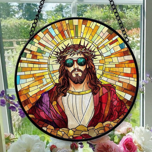 Jesus Crown of Thorns Boho 17 Stained Glass Window Hanging, Festival Gift Ornament, Mother’S Day Keepsake, Valentine’S Day Decor, Christmas Ornament Gift, Treasured Memory 2025