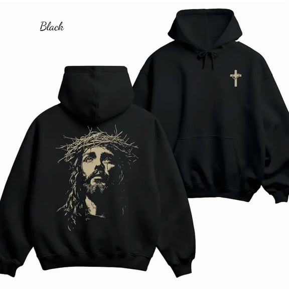 Jesus Crown of Thorns Hoodie – Christian Pullover, Faith Graphic Hooded Sweatshirt, Streetwear Top, Religious Unisex Hoodie