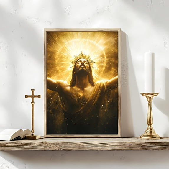 Jesus Crowned In Glory, Radiant King Of Heaven Art, Divine Light Christian Print, Faith Power Poster, Spiritual Ascension Wall Art, Modern Wall Decor, 16x24 UNFRAMED