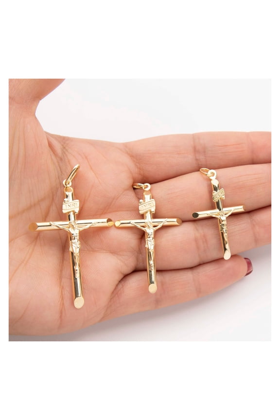 Jesus Crucifix Cross INRI Pendant 10K Yellow Gold, All Sizes - Goldum NYC