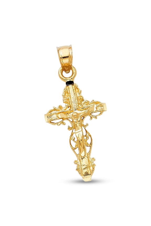 Jesus Crucifix Pendant Charm Solid 14k Yellow Gold Ancient Style Polished Finish Genuine 25 x 16 mm