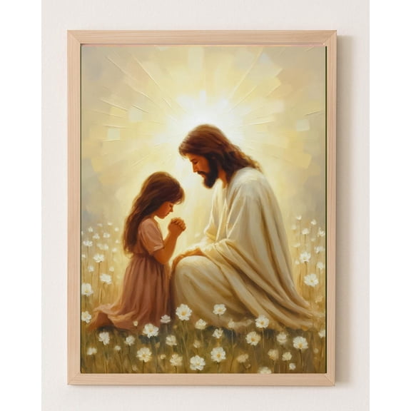 Jesus And Daughter Print, Christian Nursery Wall Art, Jesus With Child Illustration, Scripture Home Decor, Catholic/Lds Art, Instant Downloa, Unframed Poster Size 12x18