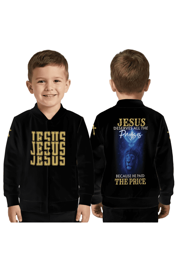 Jesus Deserves All The Praises Baseball Jacket, Christian Faith Lion Dove Jacket, Religious Jesus Quote Coat
